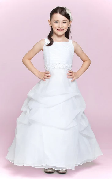 Flower Girl Organza Ruffled A-line Dress with Square Neckline