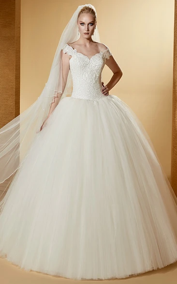 Ball Gown with Cap Sleeves and Lace-Up Back Classic and Timeless