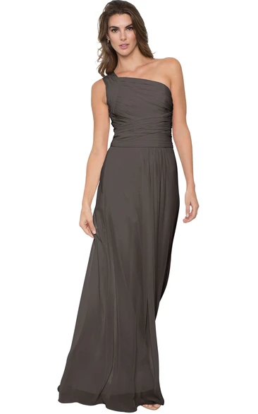 Ruched One-Shoulder Chiffon Bridesmaid Dress Sleeveless & Floor-Length Multi-Color Convertible