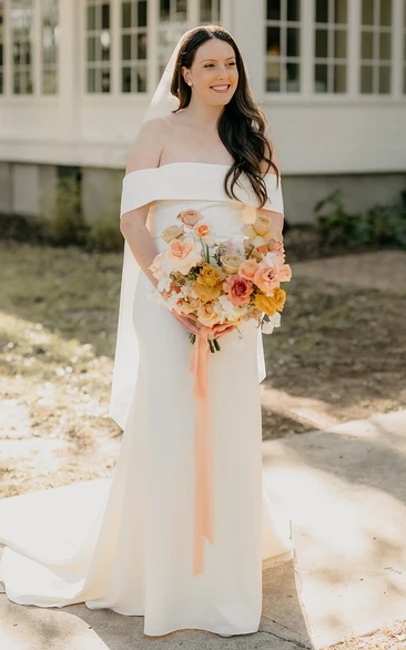 Simple Off-the-Shoulder Satin Wedding Dress with Court Train