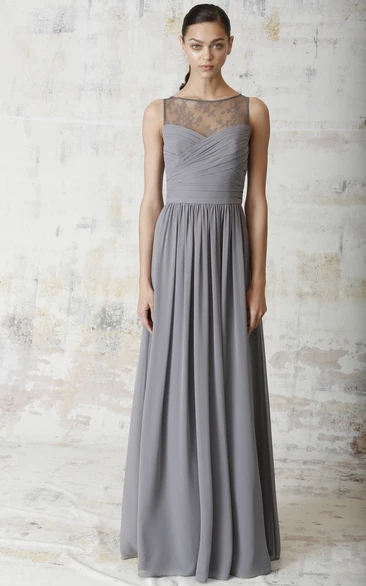 Sleeveless Chiffon Bridesmaid Dress with Brush Train Simple and Classy