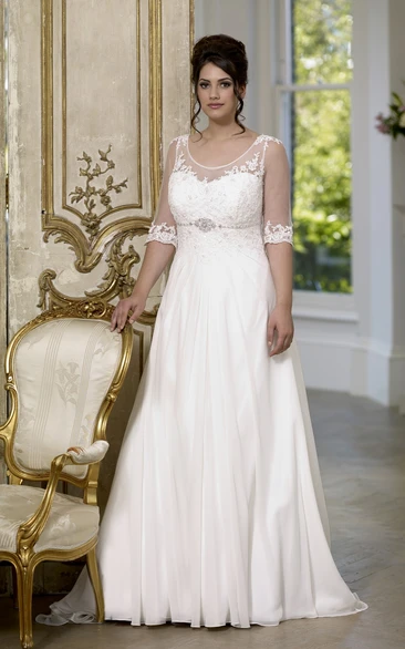 A-Line Chiffon Brush Train Dress with Jewellery Classy Wedding Gown