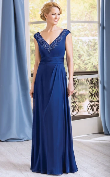 Appliqued Neckline A-Line Gown with Cap Sleeves Modern Bridesmaid Dress