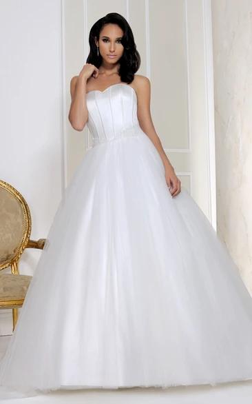 Beaded Satin&Tulle Wedding Dress with Chapel Train Maxi Sweetheart