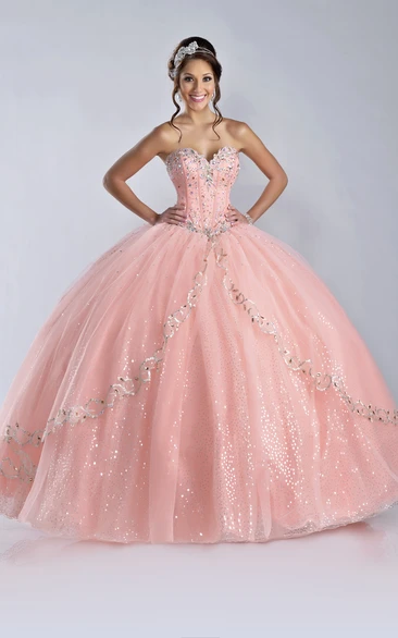 Sequin Embellished Sweetheart Ball Gown with Lace-Up Back Modern Formal Dress