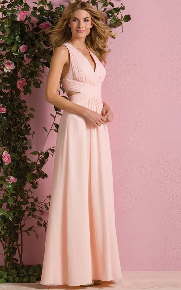 A-Line V-Neck Bridesmaid Dress with Crisscrossed Back Straps Sleeveless
