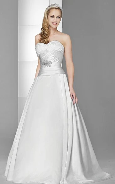 Jeweled Satin Wedding Dress with Criss Cross A-Line