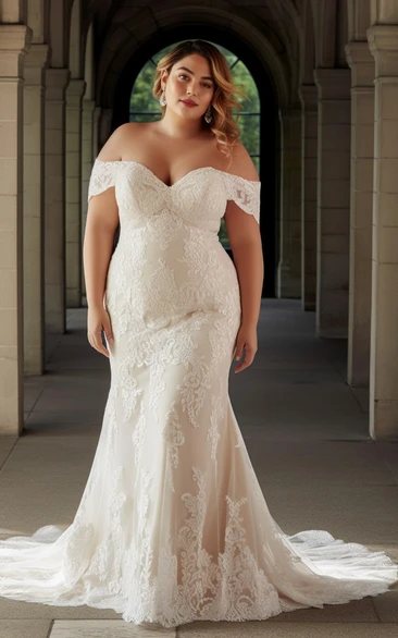 2024 Plus Size Mermaid Chiffon Lace Wedding Dress Sleeveless Appliques Sweep Train Romantic