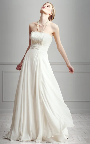 Lace Chiffon Sheath Wedding Dress with Strapless and Floor-Length