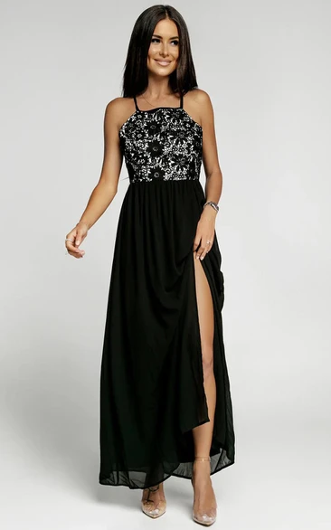 Chiffon A-Line Cross Back Prom Dress with Front Split