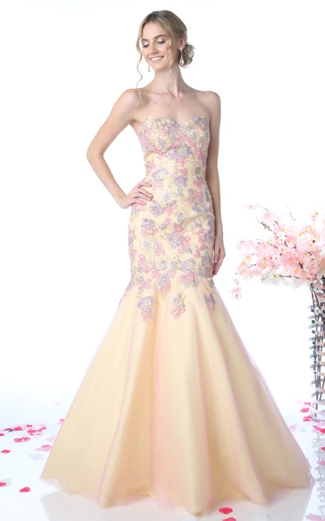 Sweetheart Sleeveless Mermaid Prom Dress with Appliques and Flower in Multi-Color