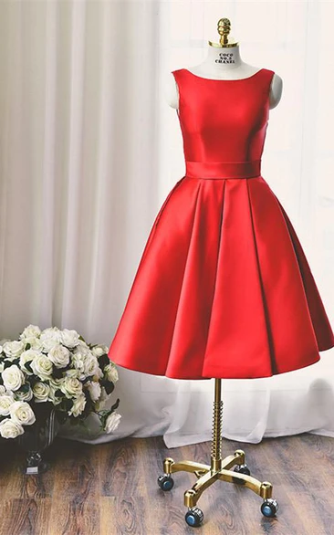 High-Quality Red Bowknot Homecoming Dress Bateau Neckline & Chic