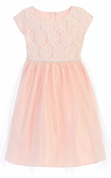Sequined Tulle&Lace Tea-Length Flower Girl Dress with Embroidery Elegant Wedding Dress