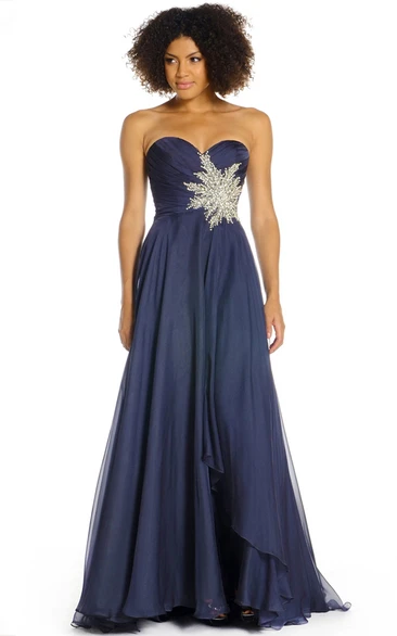 Floor-Length Criss-Cross Satin Chiffon Prom Dress with Beading Classy Prom Dress