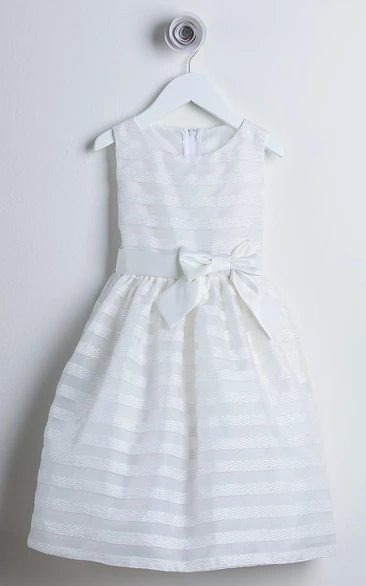 Organza Satin Floral Flower Girl Dress Bowed with Sash