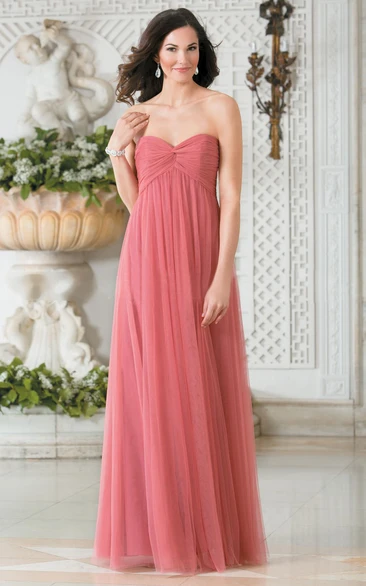 Floor-Length A-Line Tulle Gown with Sweetheart Neckline and Pleats