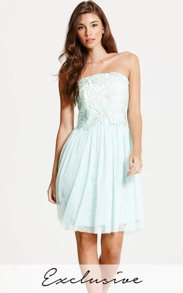 Strapless Tulle Bridesmaid Dress with Appliques