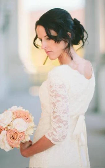 Lace V-neck Sheath Wedding Dress with Zipper Elegant Bridal Gown