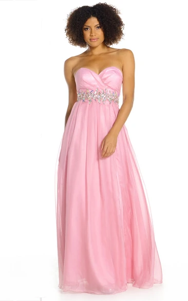 A-Line Long Sweetheart Ruched Prom Dress with Jewellery Waist Flowy Dress