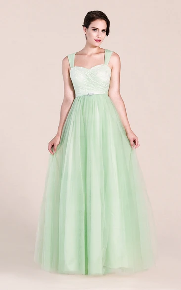 Long Lace and Tulle A-Line Bridesmaid Dress for Bridesmaid