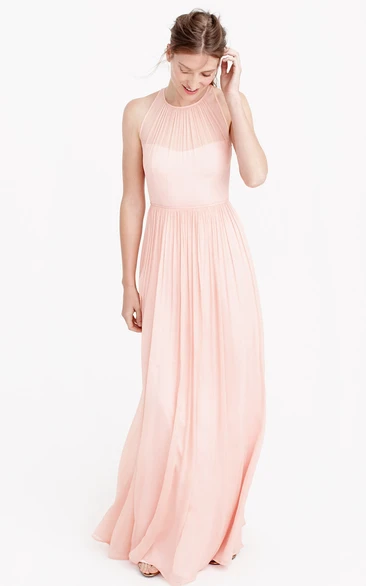 High Neck Chiffon Bridesmaid Dress Sleeveless Pleated