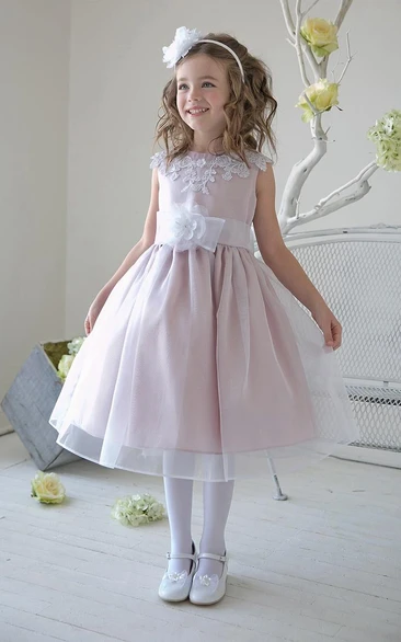 Appliqued Lace Tea-Length Flower Girl Dress with Tiers Unique Bridesmaid Dress