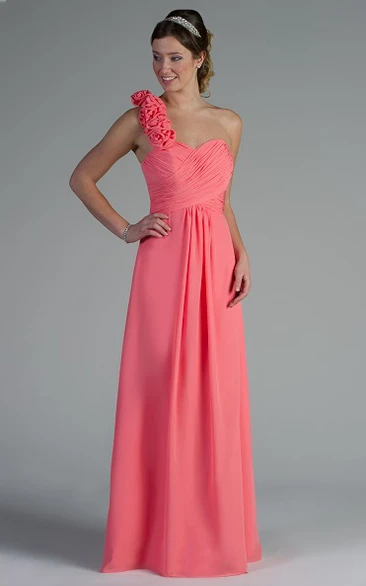 Floral Chiffon Bridesmaid Dress with Single Strap and Criss Cross Top Long