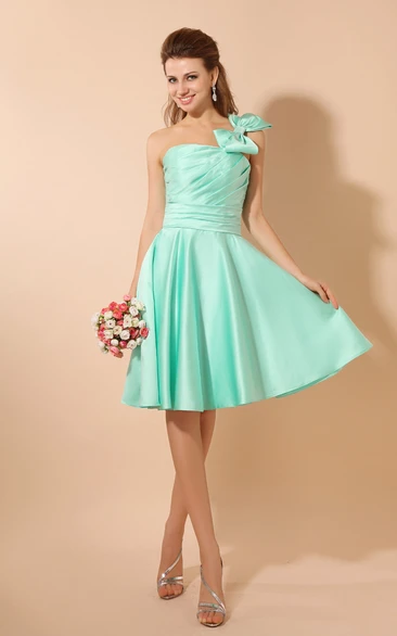 Satin Bridesmaid Dress with Bow and Ruching Short and Classy Dress