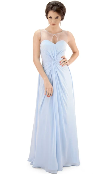 Floor-Length Scoop Ruched Chiffon Bridesmaid Dress with Illusion Modern Bridesmaid Dress