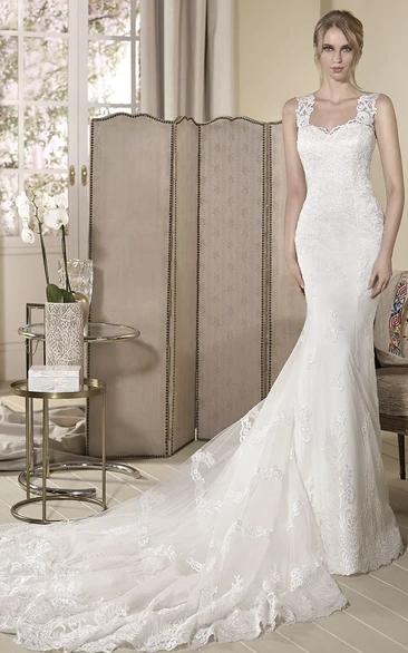 Sleeveless Lace Sheath Floor-Length Wedding Dress