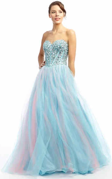 Beaded Tulle Sweetheart Prom Dress Maxi Length