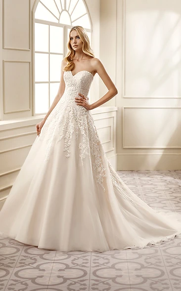 Lace Appliqued A-Line Wedding Dress Sleeveless Sweetheart Floor-Length