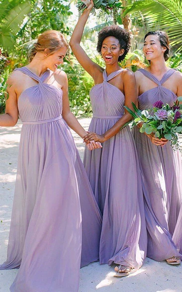Casual Chiffon A-line Bridesmaid Dress with Ruching & Pleats Modern & Flowy
