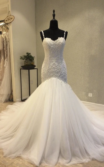 Mermaid Wedding Dress with Backless Sweetheart Neckline and Lace Appliques Unique and Elegant