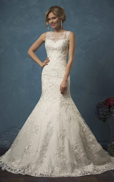 Mermaid Lace Satin Dress with Bell Cap Sleeves Beading and Brush Train