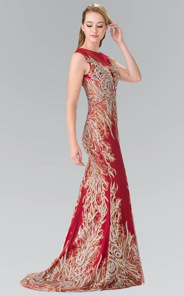 Sleeveless Sheath Jersey Dress with Beading and Sequins Flowy Evening Dress