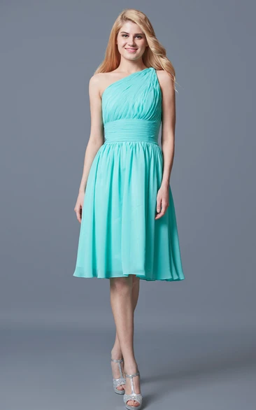 Bridesmaid Dress Chiffon Knee Length One Strap Pleated Charming