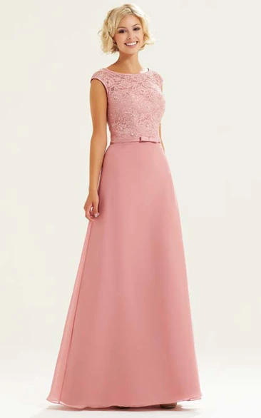 Cap Sleeve Lace Chiffon Bridesmaid Dress with Beading Elegant Bridesmaid Dress