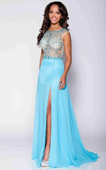 A-Line Chiffon Beaded Prom Dress with Bateau Neckline Elegant Beaded Chiffon Prom Dress 2024