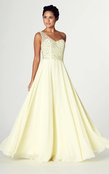 One-Shoulder Chiffon Prom Dress with Beaded Embellishment