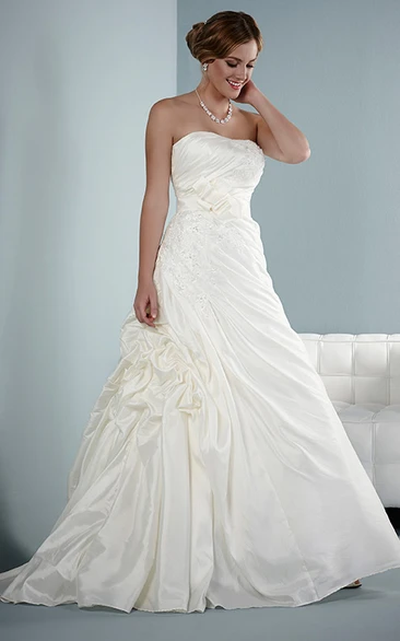 Pick-Up Satin A-Line Wedding Dress with Ruffles and Low-V Back