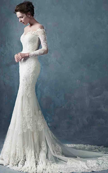 Lace Off-Shoulder Wedding Dress with Long Sleeves