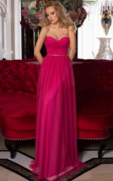 Empire Sweetheart Tulle Prom Dress with Lace-Up Back and Waist Jewellery in A-Line Style