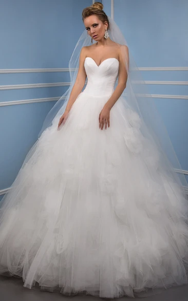 Floral Tulle Sweetheart Wedding Dress Floor-Length