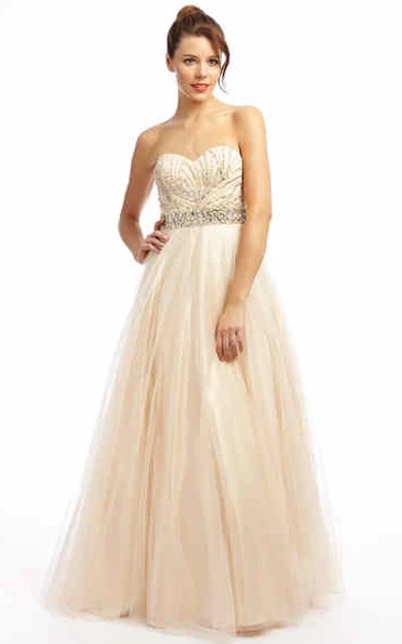 Beaded Sweetheart Tulle A-Line Prom Dress with Waist Jewelry Modern Prom Dress Women