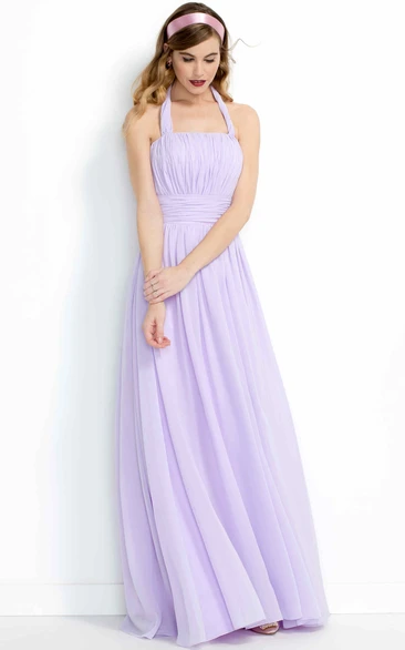 Halter Sheath Pleated Chiffon Bridesmaid Dress with Ruching