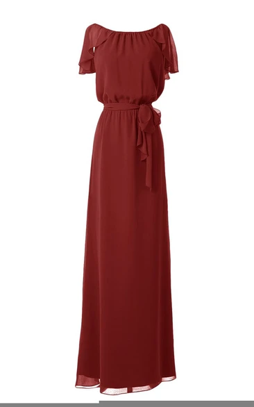 Petal Sleeve Knot Detail Floor-length Elegant Dress