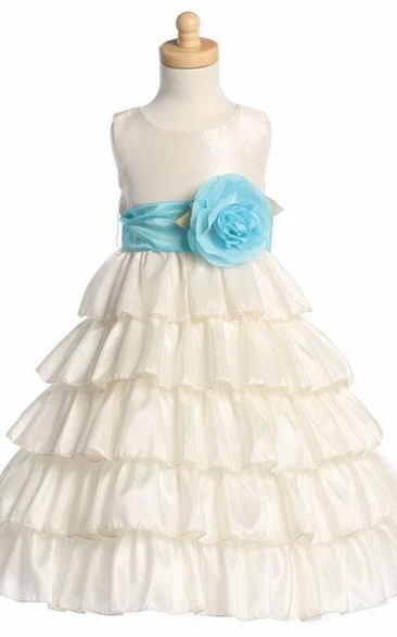 Tiered Taffeta Flower Girl Dress Ankle-Length Classy Simple