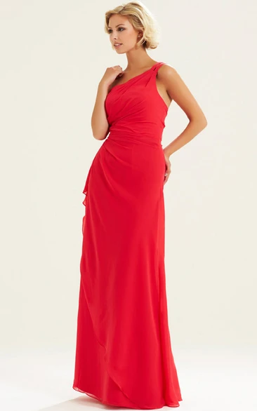 Floor-Length One-Shoulder Chiffon Bridesmaid Dress with Side-Draped and Sleeveless Classy Prom Dress for Women