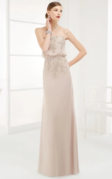 Strapless Sheath Prom Dress with Appliqued Top and Belt Modern Long Prom Dress